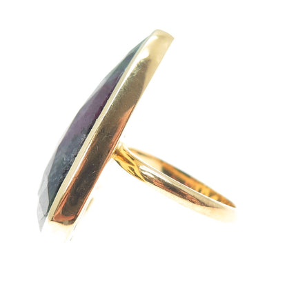 925 Sterling Silver Gold Plated Real Zoisite Ruby Statement Ring Size 6