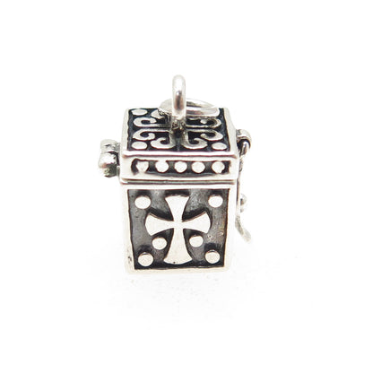 925 Sterling Silver Vintage Cross Pill Box Locket Charm Pendant