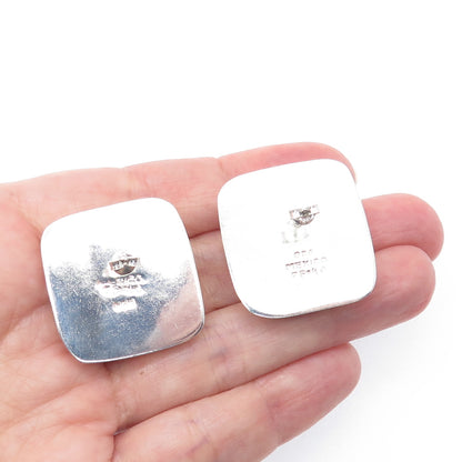 925 Sterling Silver 2-Tone Vintage Mexico Modernist Puffy Earrings