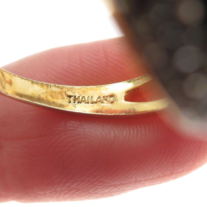 925 Sterling Gold Plated Real Diamond Malachite Ring Size 8.5 (missing 1 stone)