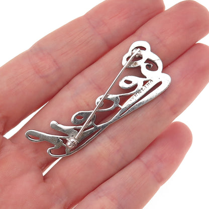 925 Sterling Silver Antique Art Deco Real Marcasite Ceceil Name Pin Brooch