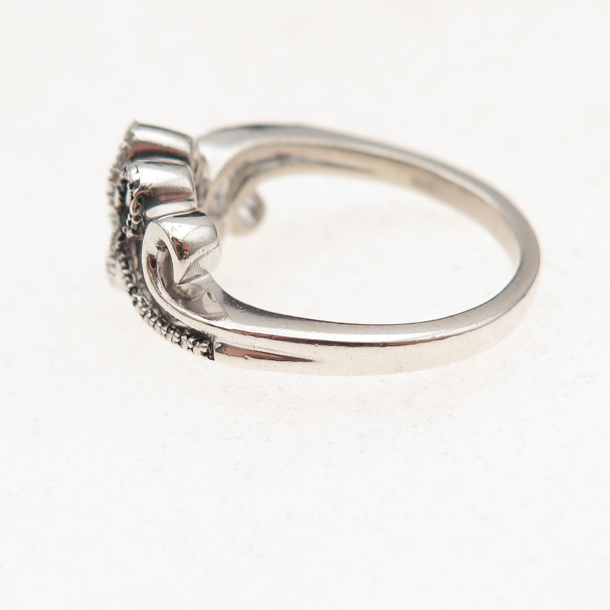 Jane Seymour 925 Sterling Silver Real Blue & White Diamond Heart Ring Size 6.75