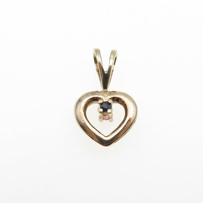 925 Sterling Gold Plated Vintage Ruby & Sapphire Dual Sided Heart Mini Pendant
