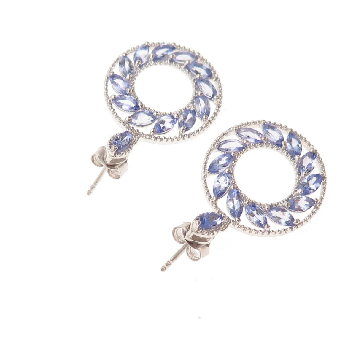 Chuck Clemency 925 Sterling Silver Real Marquise-Cut Tanzanite Dangle Earrings