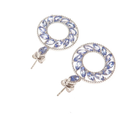 Chuck Clemency 925 Sterling Silver Real Marquise-Cut Tanzanite Dangle Earrings