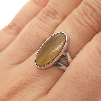 Giles Tasco Sterling Silver Vintage Mexico Real Tiger Eye Modernist Ring Size 7