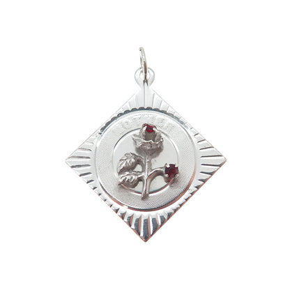 M&M MARK MERCY Sterling Silver Vintage Rhinestone Mother Flower Charm Pendant