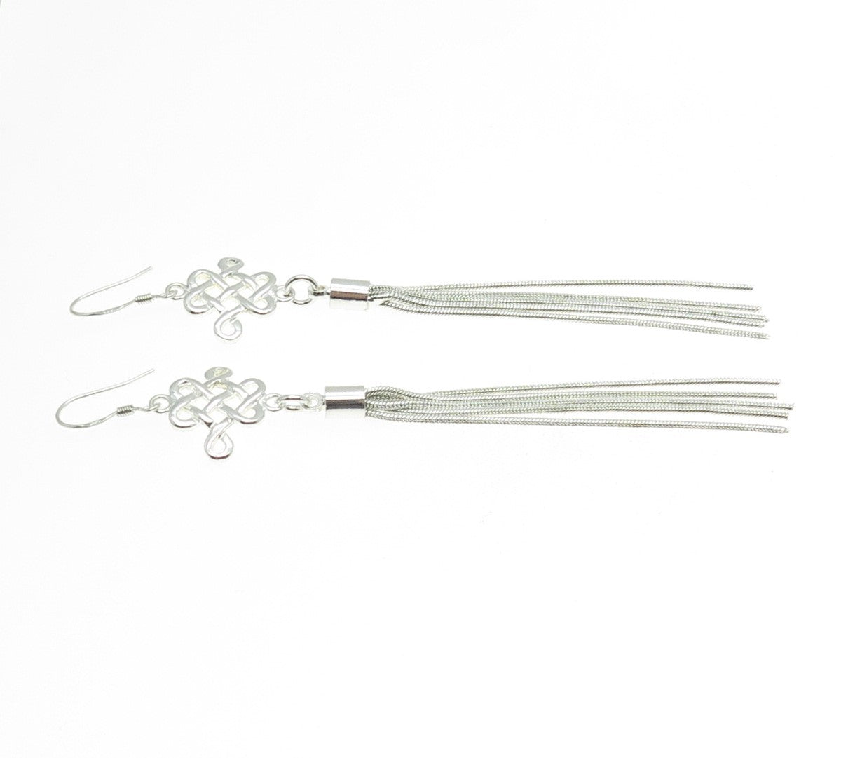 925 Sterling Silver Celtic Knot Tassel Dangle Earrings