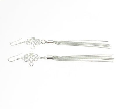 925 Sterling Silver Celtic Knot Tassel Dangle Earrings