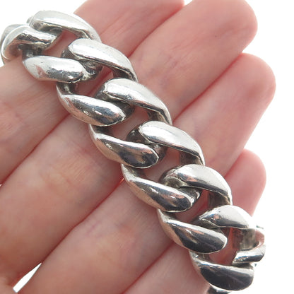 925 Sterling Silver Vintage Solid 99.6g. Cuban Link Bracelet 8"