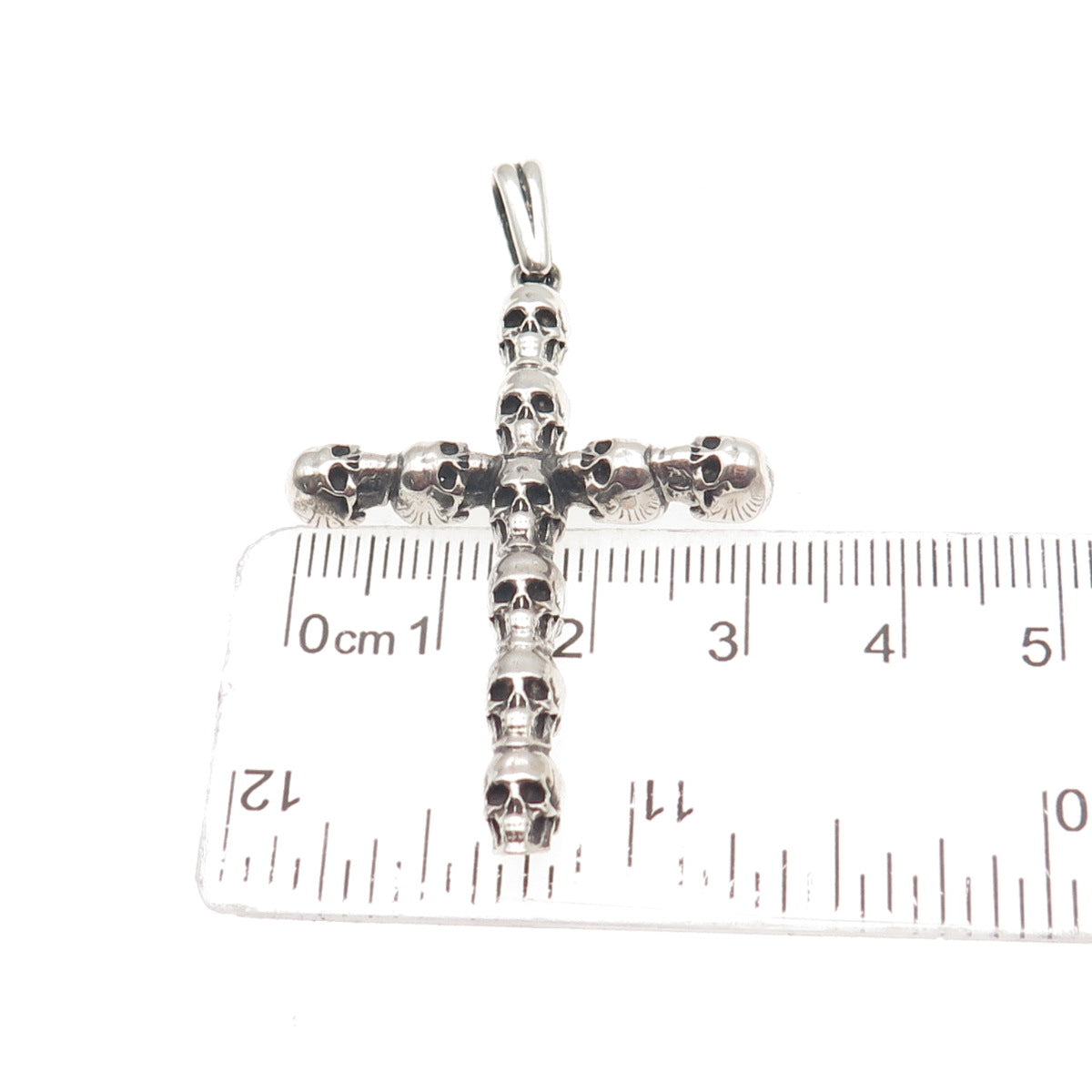 925 Sterling Silver Vintage Skull Cross Oxidized Gothic Pendant