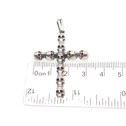 925 Sterling Silver Vintage Skull Cross Oxidized Gothic Pendant