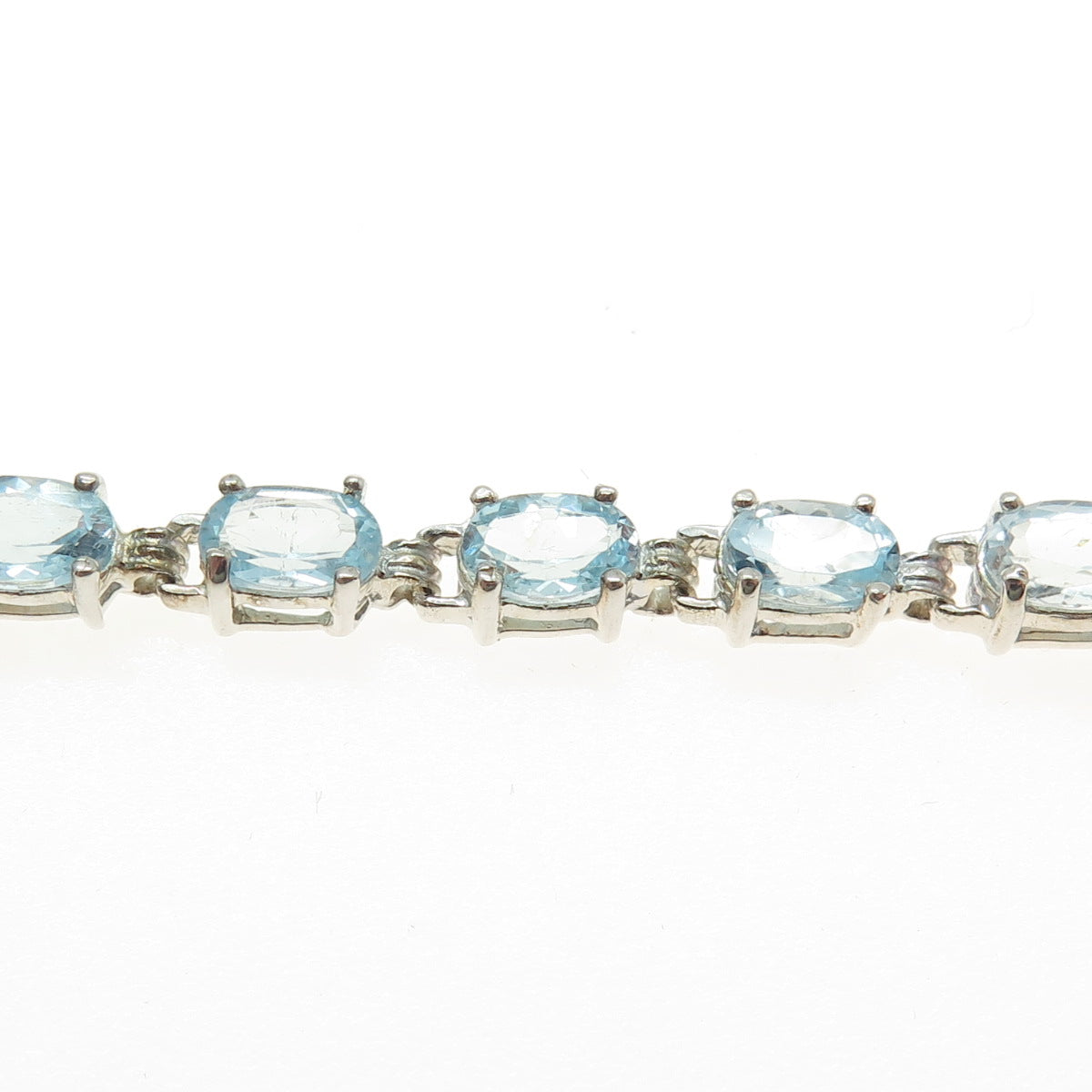 925 Sterling Silver Vintage Real Oval-Cut Blue Topaz Bracelet 7"