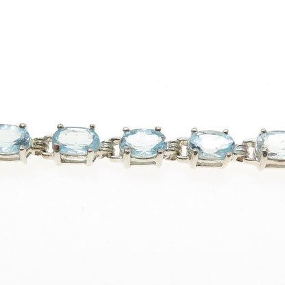 925 Sterling Silver Vintage Real Oval-Cut Blue Topaz Bracelet 7"