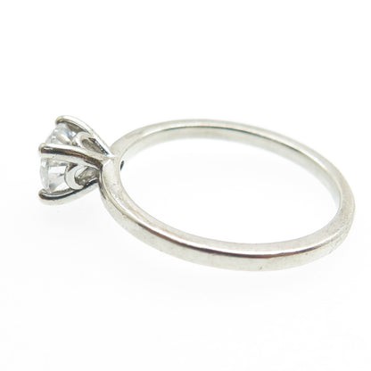 925 Sterling Silver Vintage Round-Cut C Z Engagement Ring Size 7.25