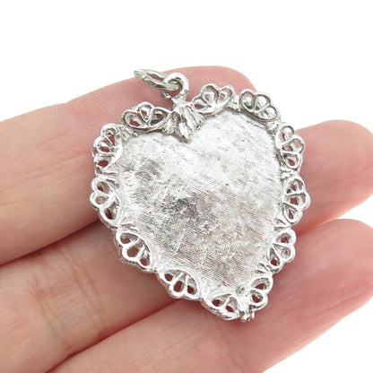 ARTS ELEGANCE 925 Sterling Silver Antique Art Deco Stork Bird Baby Heart Pendant