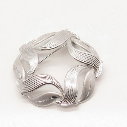 925 Sterling Silver Vintage Beau Leaf Round Pin Brooch