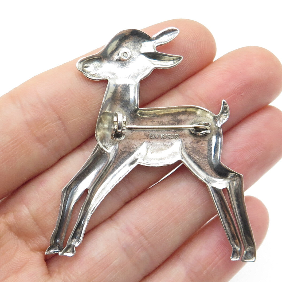 925 Sterling Silver Vintage Bambi Fawn Pin Brooch