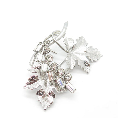 925 Sterling Silver Vintage Carl Art Rhinestone Leaves Pin Brooch