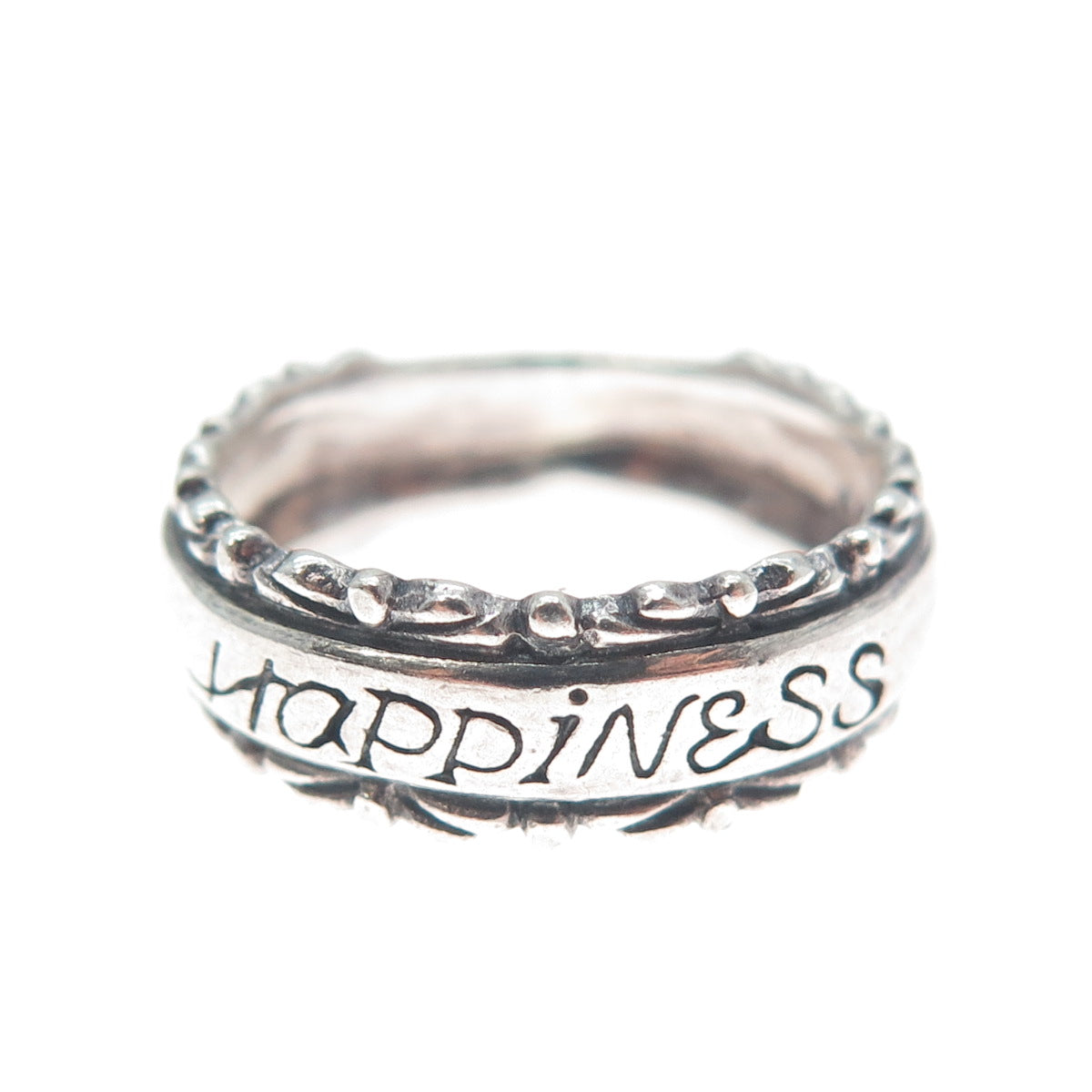 925 Sterling Silver Vintage Happiness Oxidized Band Ring Size 6