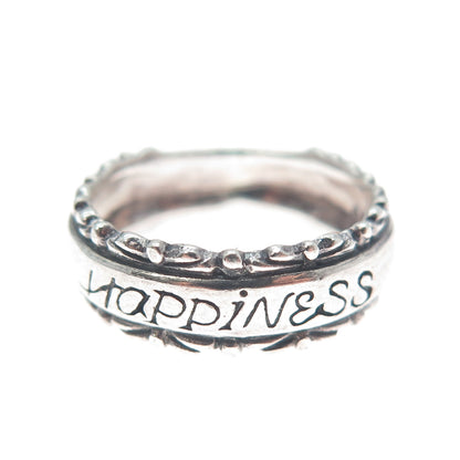 925 Sterling Silver Vintage Happiness Oxidized Band Ring Size 6