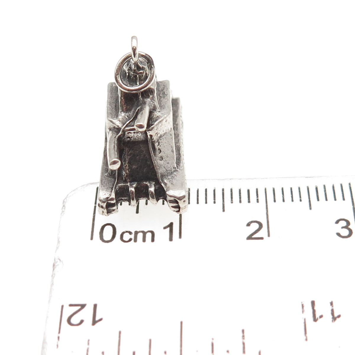 925 Sterling Silver Vintage Army Tank Oxidized 3D Mini Charm Pendant