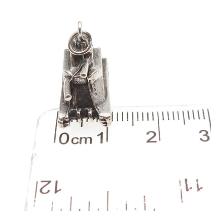 925 Sterling Silver Vintage Army Tank Oxidized 3D Mini Charm Pendant