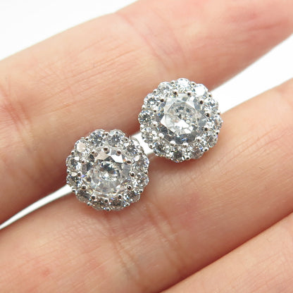 HAN 925 Sterling Silver Round-Cut White C Z Stud Earrings