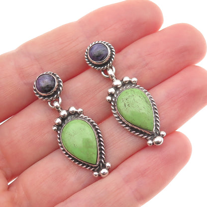 R.J. Apacheto Navajo Old Pawn 925 Sterling Vintage Turquoise & Amethyst Earrings