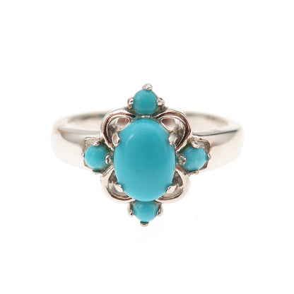 925 Sterling Silver Real Sleeping Beauty Turquoise Floral Ring Size 8