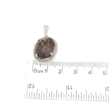 MICHELLE ALBALA 925 Sterling Silver Real Champagne Diamond Smoky Quartz Pendant