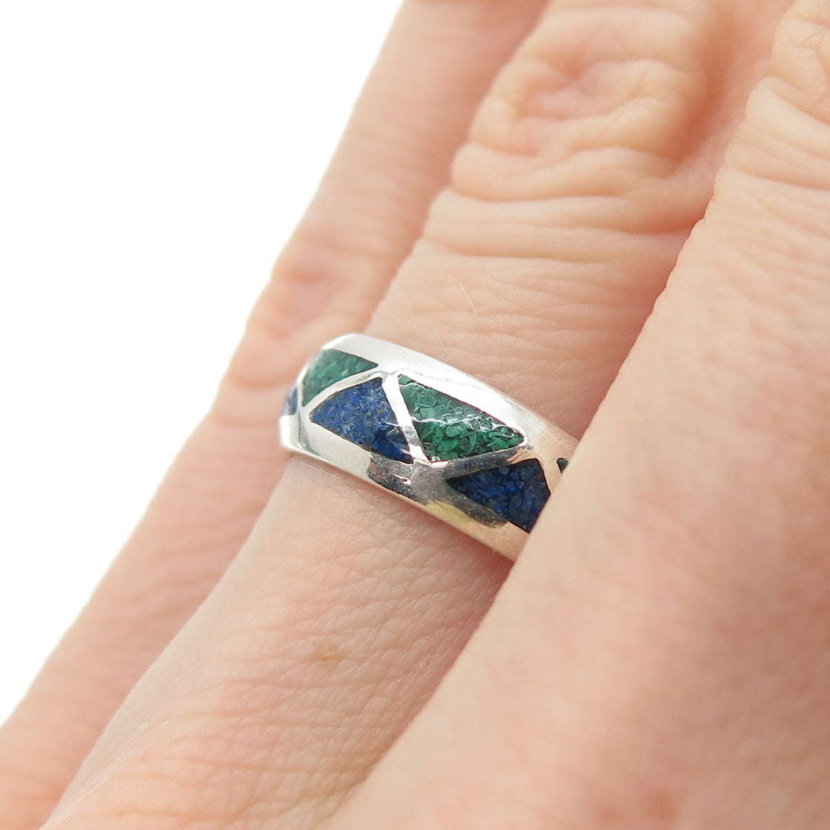 COP CASTINGS ON PARADE 925 Sterling Vintage Turquoise Lapis Inlay Ring Size 6.25