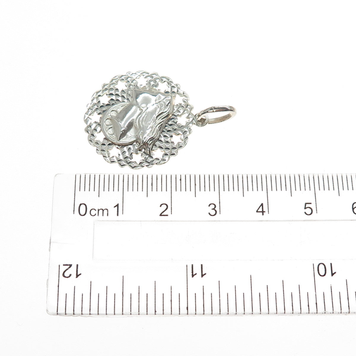 VIOR 925 Sterling Silver Vintage Italy Lady Cameo Diamond-Cut Charm Pendant