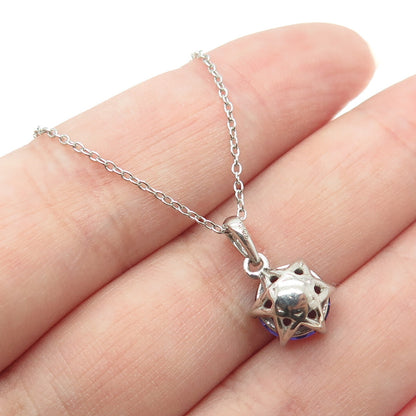925 Sterling Silver Real Round-Cut Amethyst Cable Chain Necklace 18"