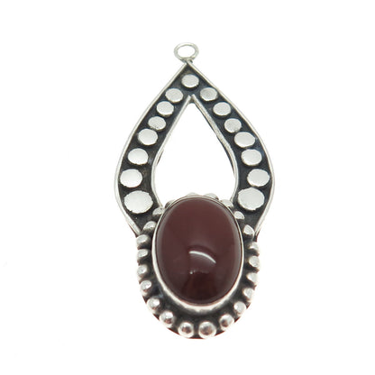 925 Sterling Silver Vintage Real Carnelian Gemstone Polka Dot Ethnic Pendant