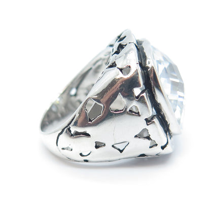 925 Sterling Silver Princess-Cut Shaped C Z Modernist Ring Size 5.75