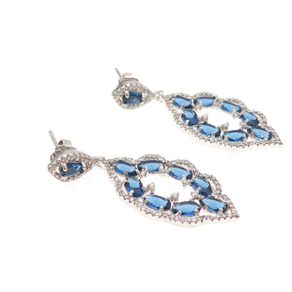 925 Sterling Silver Blue & White C Z Bohemian Dangle Earrings