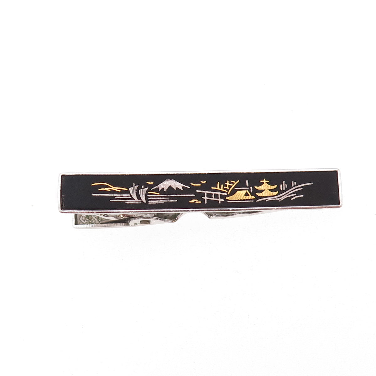 Amita 925 Sterling Silver 2-Tone Antique Art Deco Japanese Mount Fuji Tie Clip