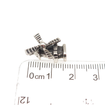 835 Silver Vintage Windmill Oxidized 3D Mini Articulated Charm Pendant