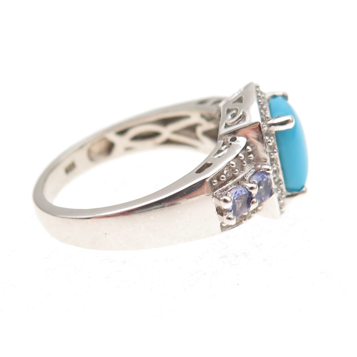 Chuck Clemency 925 Sterling Silver Real Turquoise Tanzanite & Topaz Ring Size 8