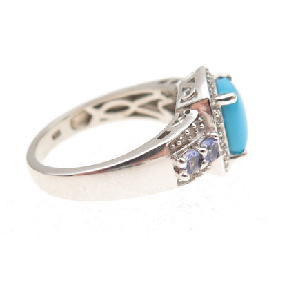 Chuck Clemency 925 Sterling Silver Real Turquoise Tanzanite & Topaz Ring Size 8