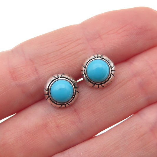 Desert Wind Sterling Silver Vintage Southwestern Real Turquoise Stud Earrings