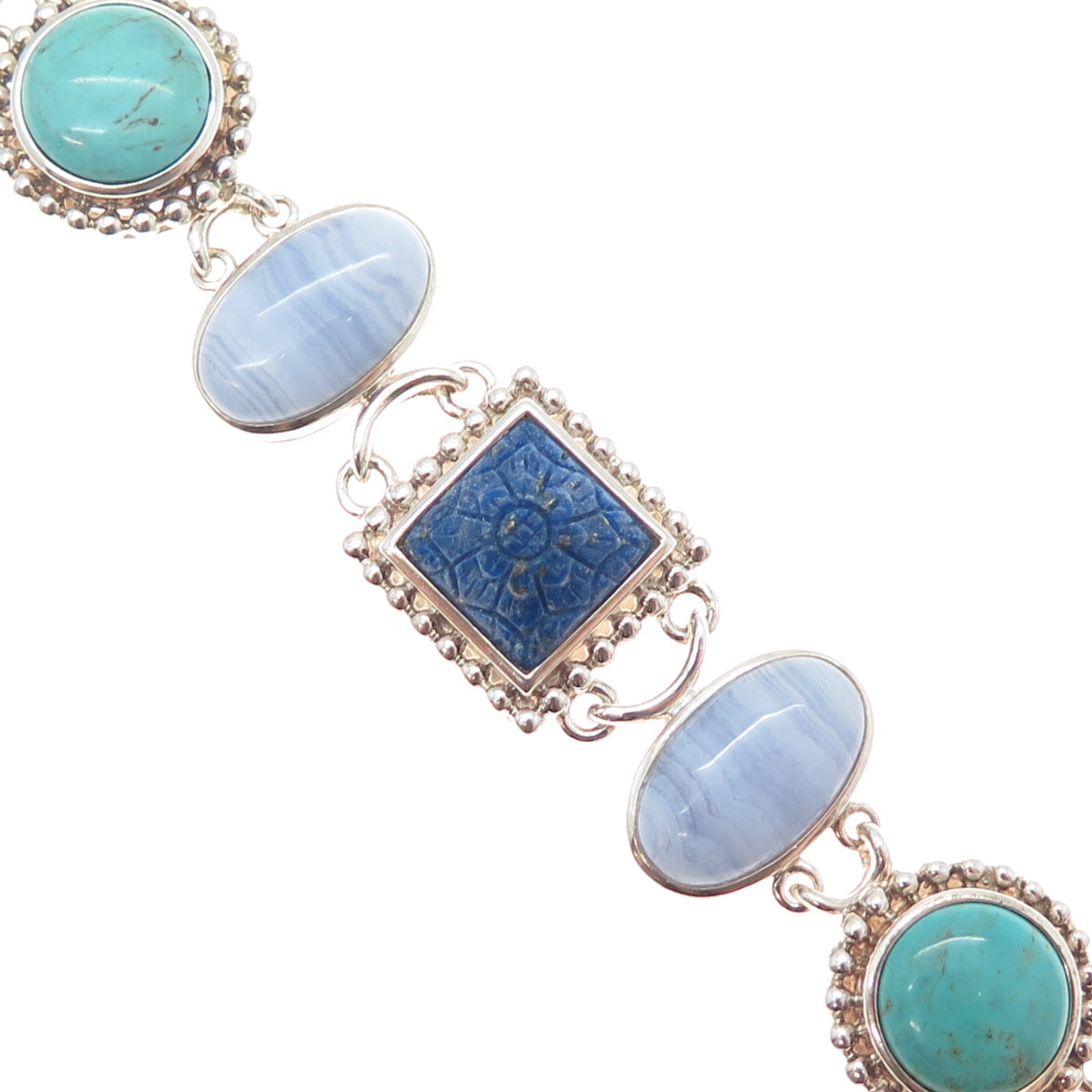 WHITNEY KELLY Sterling Silver Vintage Agate Turquoise Lapis MOP Bracelet 7-7.25"