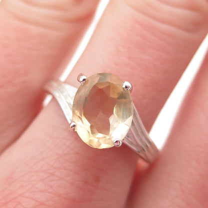 925 Sterling Silver Vintage Real Oval-Cut Citrine Bypass Ring Size 8.75