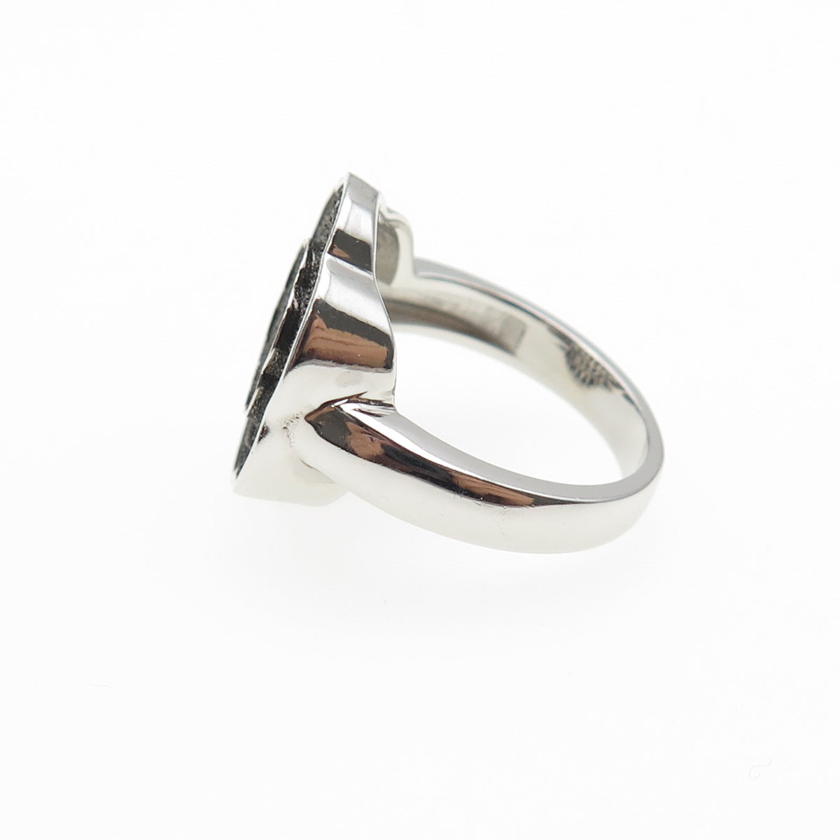 925 Sterling Silver Round-Cut Black C Z Flower Ring Size 7