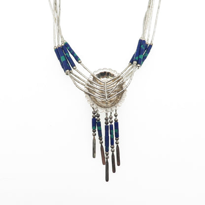 Old Pawn 925 Sterling Silver Vintage Azurite Concho Liquid Chain Necklace 20"