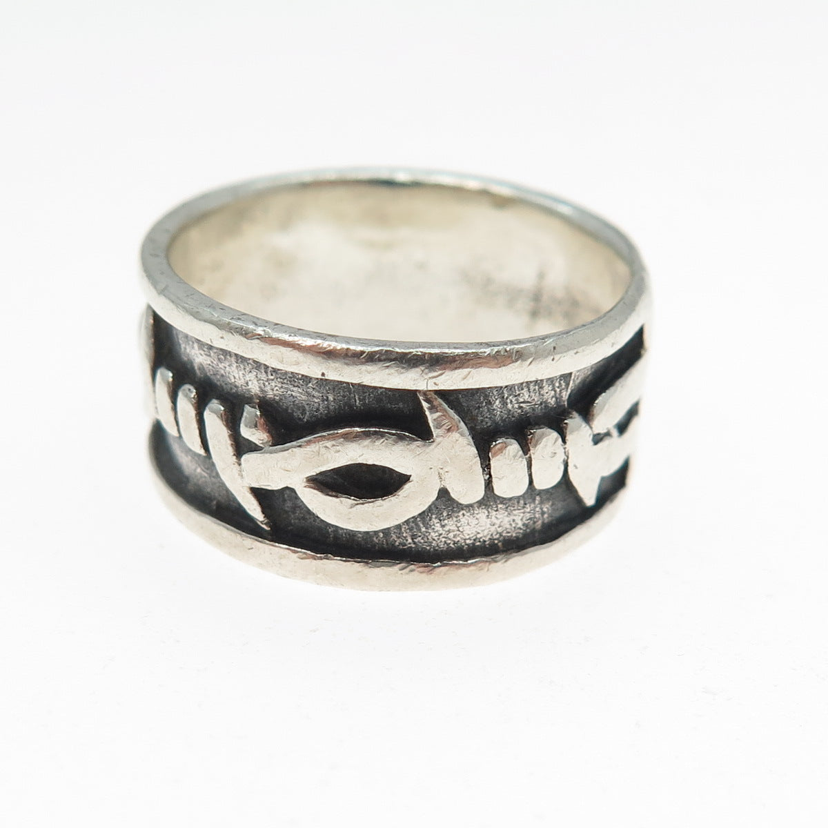 KEN CRAFTS 925 Sterling Silver Vintage Barbed Wire Oxidized Band Ring Size 9.75