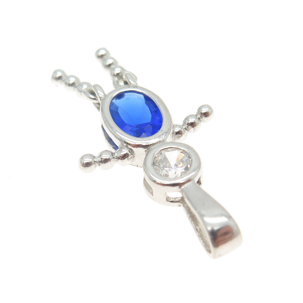 925 Sterling Silver Vintage Blue & WhiteC Z September Birthstone Boy Pendant