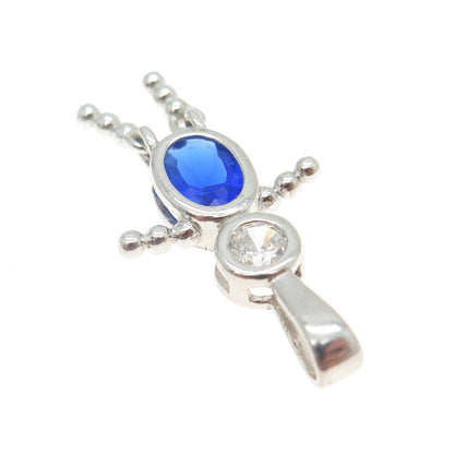 925 Sterling Silver Vintage Blue & WhiteC Z September Birthstone Boy Pendant