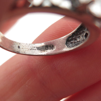 925 Sterling Silver Vintage Oval & Round-Cut C Z Oxidized Ring Size 5.25